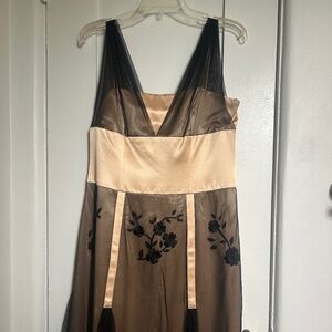 Nine West Silk and mesh Cocktail Dress Sz 10 Peach and Black Vintage Inspired